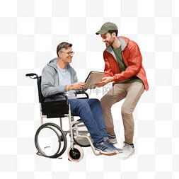 快递的人图片_快递员通过手机向轮椅上的人运送