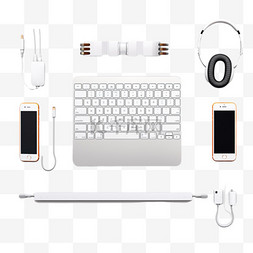 键盘耳机图片_桌子上有iPhone、耳机和键盘