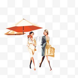 城市购物背景图片_两个女性朋友在城市咖啡馆背景下