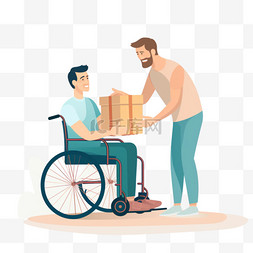 坐轮椅的男子图片_快递员将包裹递给坐在轮椅上的男