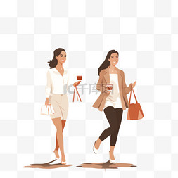 城市购物背景图片_两个女性朋友在城市咖啡馆背景下