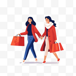 两个女人在圣诞特卖会上购物