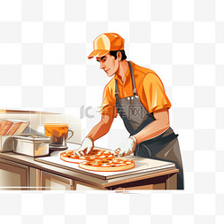 一名身穿橙色衬衫的男子在厨房里