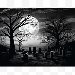 树夜景图片_万圣节背景与古老的墓碑，令人毛