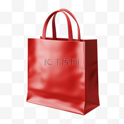 购物袋红色图片_购物袋质感红色元素立体免扣图案