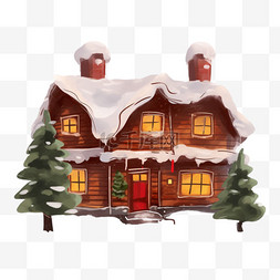 红色小木屋圣诞节装饰元素