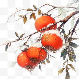 卡通树枝图片_冬天柿子手绘冰雪卡通元素