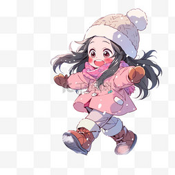 冬天的女生背景图片_冬天可爱的女孩玩雪手绘卡通元素