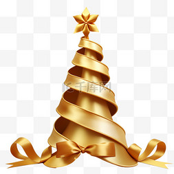 金色丝带元素图片_圣诞节金色丝带圣诞树免抠元素