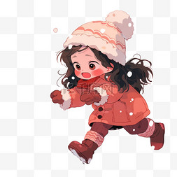 冬天卡通可爱的女孩玩雪手绘元素