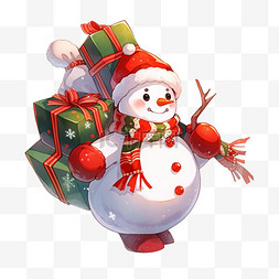 雪人的红色帽子图片_圣诞节手绘元素雪人礼物卡通