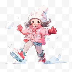 可爱的女孩玩雪卡通冬天手绘元素