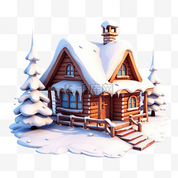 冬季雪天卡通图片_冬季雪天卡通小木屋装饰免抠元素
