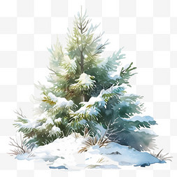 冬天覆盖雪的松树元素卡通手绘