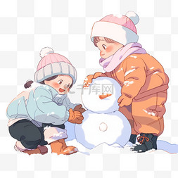 手绘雪人素材图片_家人冬天堆雪人卡通手绘元素