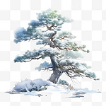 冬天卡通元素覆盖雪的松树手绘