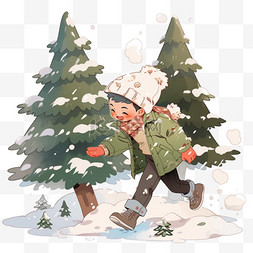 卡通冬天可爱男孩玩雪手绘元素