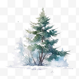 覆盖雪的松树卡通手绘元素冬天