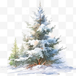 山间松树图片_冬天覆盖雪的松树卡通元素手绘