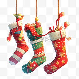 条纹圣诞袜子图片_圣诞袜子条纹元素立体免扣图案