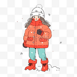 手绘冬天时尚女孩卡通元素