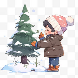 可爱男孩玩雪卡通手绘冬天元素