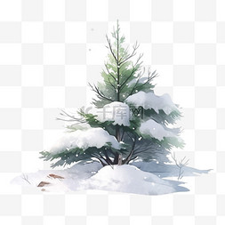 冬天雪松树图片_手绘元素冬天覆盖雪的松树卡通