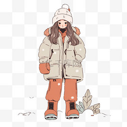 冬天时尚女孩手绘元素卡通