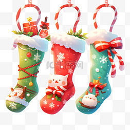圣诞节贺卡设计图片_圣诞袜子华丽元素立体免扣图案