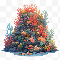 珊瑚卡通手绘元素立体免扣图案