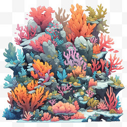 多样图片_珊瑚多样手绘元素立体免扣图案
