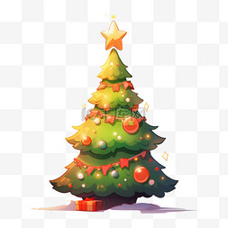 冬天漫画圣诞树元素立体免扣图案
