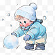 冬天可爱孩子滚雪球手绘卡通元素