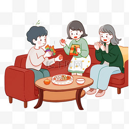吃瓜子聊天图片_团聚聚餐卡通手绘元素迎新年