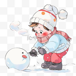 戴帽子卡通小狗图片_冬天手绘元素可爱孩子滚雪球卡通