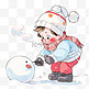 冬天手绘元素可爱孩子滚雪球卡通