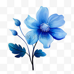 蓝色手绘花朵元素立体免扣图案