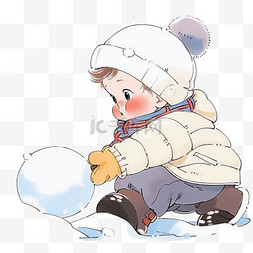 冬天手绘可爱孩子滚雪球卡通元素