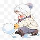 冬天手绘可爱孩子滚雪球卡通元素