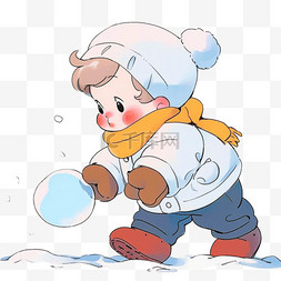 卡通滚雪球素材图片_冬天可爱孩子卡通滚雪球手绘元素