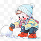 冬天卡通可爱孩子滚雪球手绘元素