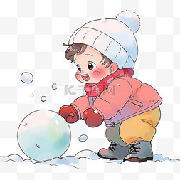 雪花，漂浮，雪子图片_冬天可爱孩子手绘滚雪球卡通元素