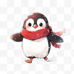 雪地里的企鹅图片_卡通手绘冬天企鹅元素