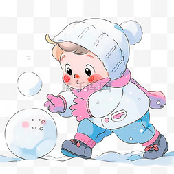卡通滚雪球素材图片_冬天可爱孩子滚雪球卡通手绘元素