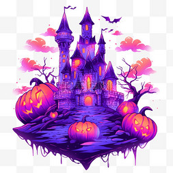 紫色有光背景图片_万圣节卡通城堡霓虹光手绘元素