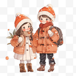 冬天柿子树图片_可爱的孩子柿子树冬天卡通手绘元