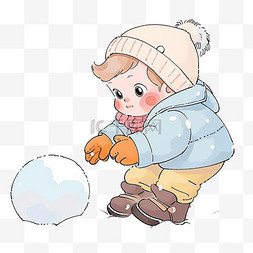 冬天滚雪球图片_手绘元素冬天可爱孩子滚雪球卡通