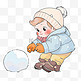 手绘元素冬天可爱孩子滚雪球卡通