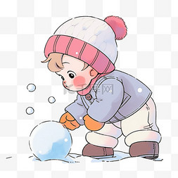 心愿滚雪球图片_可爱孩子滚雪球卡通手绘元素冬天