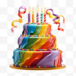 彩虹蜡烛蛋糕元素立体免扣图案